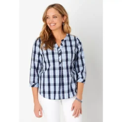 Plaid V-Neck Popover 6 Plaid V-Neck Popover -Grace Jewelry Shop 754 854 01 swatch