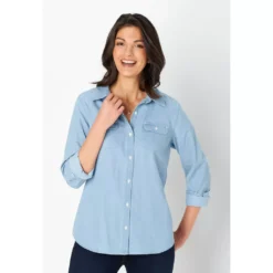 Chambray Long Sleeve Button Up Shirt -Grace Jewelry Shop 759 071