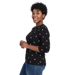 3/4 Sleeve Satin Trim Tee -Grace Jewelry Shop 760 966 00 detail