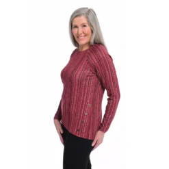 Long Sleeve Side Button Hatchi Printed Top -Grace Jewelry Shop 761 135 02 detail