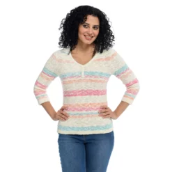 Textured V Neck 3/4 Sleeve Sweater -Grace Jewelry Shop 762 293