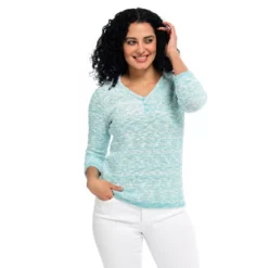 Textured V Neck 3/4 Sleeve Sweater -Grace Jewelry Shop 762 293 00 swatch