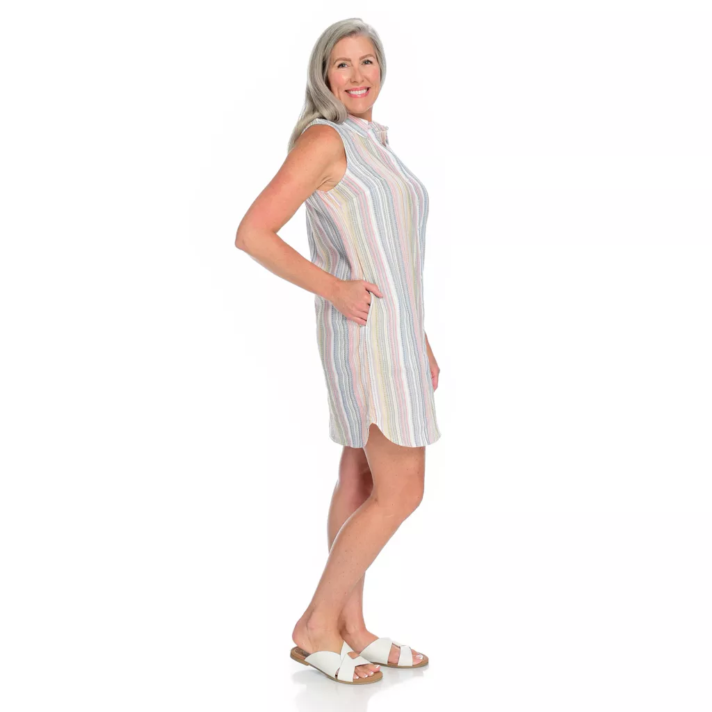 Dobby Stripe Sleeveless Shirt Dress 4 Dobby Stripe Sleeveless Shirt Dress - Image 2