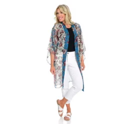 Mixed BorderPrint Long Kimono -Grace Jewelry Shop 763 657
