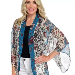 Mixed BorderPrint Long Kimono -Grace Jewelry Shop 763 657 03 detail