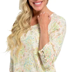 Printed 3/4 Sleeve V-Neck Tunic 11 Printed 3/4 Sleeve V-Neck Tunic -Grace Jewelry Shop 763 894 02 detail