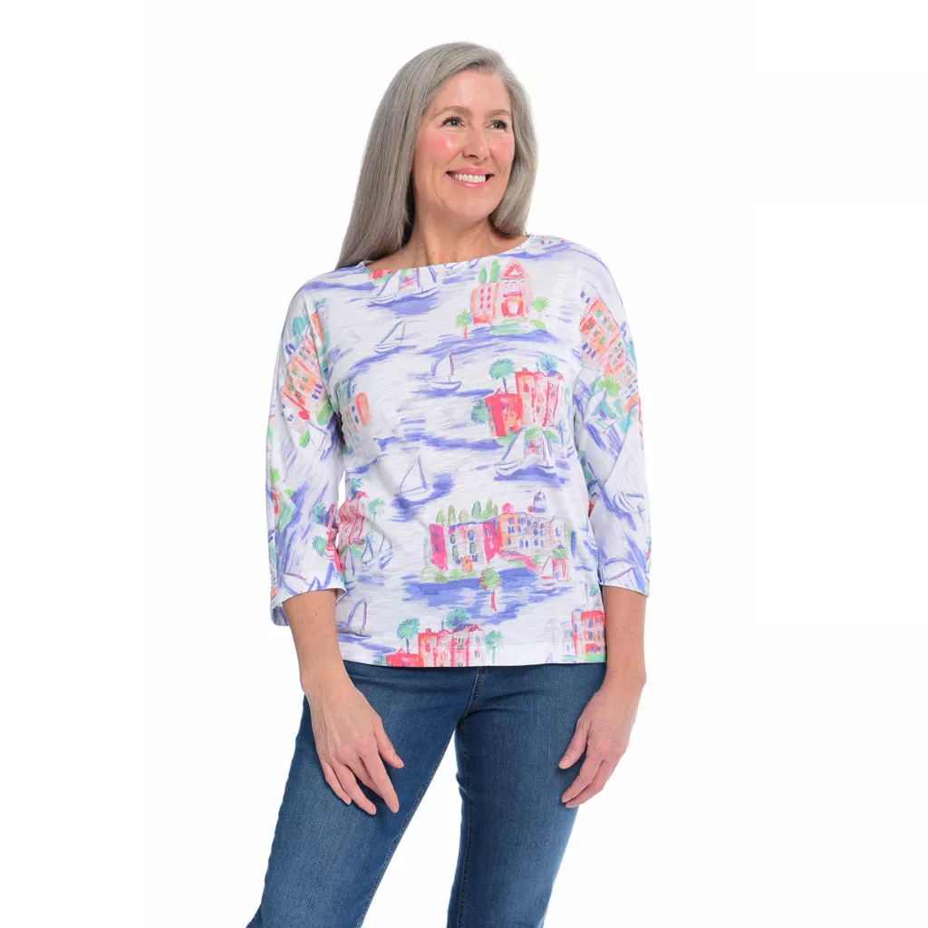 Scenic Seaside3/4 SleeveBoatneck Tee 3 Scenic Seaside3/4 SleeveBoatneck Tee