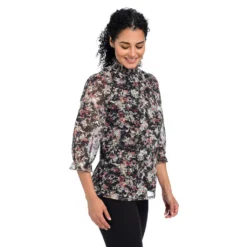 3/4 SleeveSmocking DetailPrinted Mesh KnitTop -Grace Jewelry Shop 765 302 00 detail