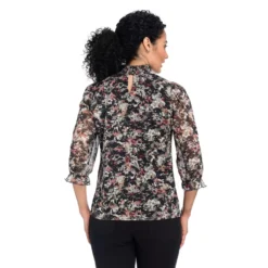 3/4 SleeveSmocking DetailPrinted Mesh KnitTop -Grace Jewelry Shop 765 302 01 detail