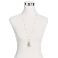 Cutout Feather Pendant 32" Necklace -Grace Jewelry Shop 765 483 00 detail