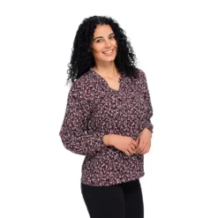 Long Sleeve V-Neck Printed Raglan Blouse -Grace Jewelry Shop 765 503 00 detail