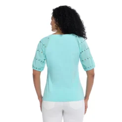 EyeletShort SleeveSquare NeckKnit Top -Grace Jewelry Shop 768 391 01 detail