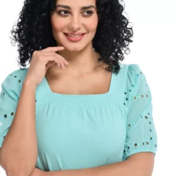 EyeletShort SleeveSquare NeckKnit Top -Grace Jewelry Shop 768 391 02 detail