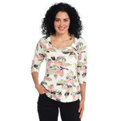 Printed SquareNeck 3/4 Sleeve Top