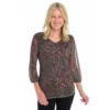 Printed Smocked Shoulder 3/4Sleeve Mesh Top -Grace Jewelry Shop 769 966 00 swatch