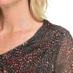 Printed Smocked Shoulder 3/4Sleeve Mesh Top -Grace Jewelry Shop 769 966 01 detail