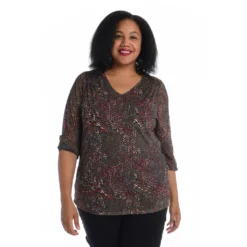 Printed Smocked Shoulder 3/4Sleeve Mesh Top -Grace Jewelry Shop 769 966 03 detail