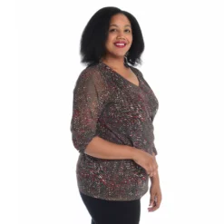 Printed Smocked Shoulder 3/4Sleeve Mesh Top -Grace Jewelry Shop 769 966 04 detail