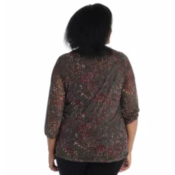 Printed Smocked Shoulder 3/4Sleeve Mesh Top -Grace Jewelry Shop 769 966 05 detail