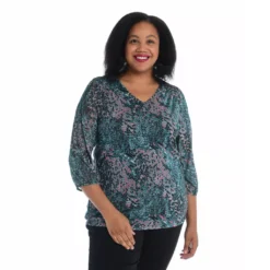 Printed Smocked Shoulder 3/4Sleeve Mesh Top -Grace Jewelry Shop 769 966 06 detail